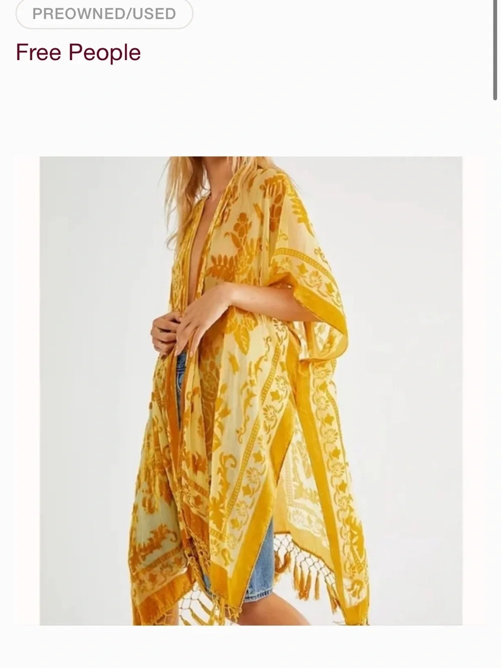 Free People Golden Yellow Velvet Burnout Kimono - Picture 5 of 5
